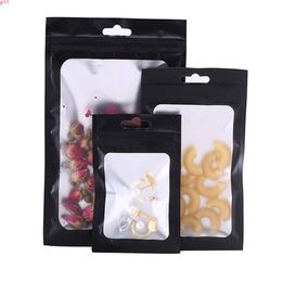 100Pcs/Lot Black Aluminum Mylar Foil Matte Clear Plastic Bag with Hang Hole Zipper Grip Seal Tear Notch Food Candy Tea Poucheshigh quatity