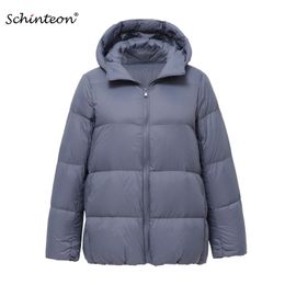 Schinteon Light Down Jacket 90% White Duck Coat Casual Loose Winter Warm Outwear with Hood High Quality 9 Colors 211013