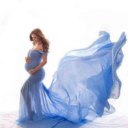 Long Maternity Photography Props Pregnancy Dress For Photo Shooting Off Shoulder Pregnant Dresses For Women Maxi Maternity Gown AA220309