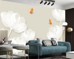 Elegant White Flowers Home Decor Wallpaper Beautiful Modern Living Room Mural 3d Digital Print Classic Painting Wall Papers