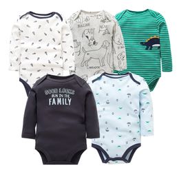 5PCS/LOT Cotton Bodysuits Unisex Infant Jumpsuit Fashion Boys Girls Clothes Long Sleeve Newborn Baby Clothing Set 210309