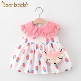 Bear Leader Cute Baby Dresses with Bag Toddler Kids Baby Girls Clothes Casual Print Clothes Princess Dresses Girl Clothes 210708