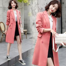 Women's Trench Coats Long Coat Women Double-breasted Korean Style 2021 Spring Fashion Black Casual Jacket Outwear