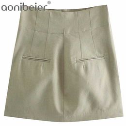 Summer Thin Linen Skirts Pockets Female Casual High Waist Women Pencil Mini Solid Color 210604