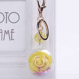 10Pieces/Lot Sequins glitter keychain pendant transparent plastic eternal flower sequin key ring ladies car key chain