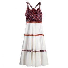 PERHAPS U White Bohemian Boho Fit And Flare V Neck Geometric Strap Sleeveless Maxi Long Dress D0387 210529