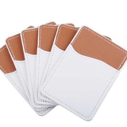 DIY Blank Sublimation Card Slot Mobile Phone Back Stick Pocket Heat Transfer Printing White Black PU Leather Wallet Bags Solid Plain Square Coaster G76ZBA8