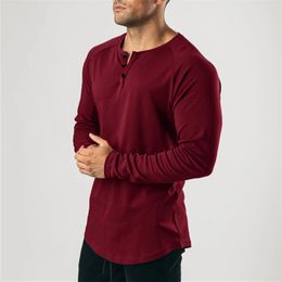 Casual gym clothing fitness t shirt men fashion extend hip hop Autumn long sleeve t-shirt cotton bodybuilding muscle tshirt man 210722