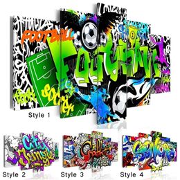 Fashion Wall Art Canvas Painting 5 Pieces Creative Abstract Colorful Graffiti Football Modern Home Decoration No Frame Y200102