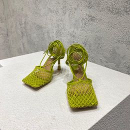 Shoes Designer Women SPARKLE STRETCH Sandals Fashion Leather Rhinestone Mesh Sandal slides Designers Ladie high heel WYPM# 2022 wedding heels