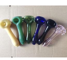 Newest Colourful Glass Pipe Oil Burner Tobacco Spoon Philtre Pipes Dry Herb smoking hand made Cigarette Tools 6 Colours 11.5cm Length