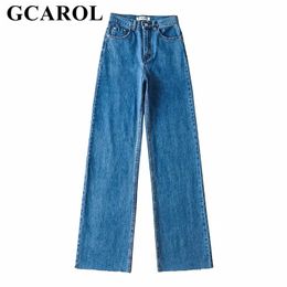 GCAROL Women High Waisted Straight Jeans Wide Leg Pants With Rough Edge Slim and Sagging Chic Stylish Bottom Burr Denim Trousers 210708