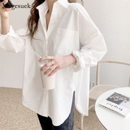 Long Sleeve Cotton White Blouse Women Plus Size Loose Women Shirts Blouses Casual Office Lady Button Shirt Tops Blusas11456 210225