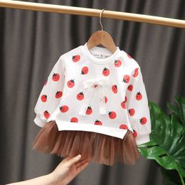 2021 Spring Autumn Baby Girls Dress Cartoon Children Lace Bow-knot Princess Dress Cotton Kids Tops Toddler Infant Clothing Q0716