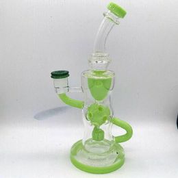 Vintage Green Recycler Perc Glass BONG Hookah Smoking Pipes Oil Burner with bowl can put customer logo