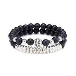 2pcs/Set Men Bracelet Charm Natural Stone Bracelet Black Lava Matte Beaded Bracelets Handmade Men Prayer Fitness Chain Jewellery