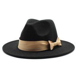 Felt Fedora Hats for Women Bowknot Wide Brim Hat Ladies Formal caps Woman Jazz Top Hat Girls Panama Cap Fashion Chapeau 19colors NEW
