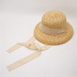 fashion Spring Summer Women Natural Wheat Ribbon sun Hat Straw Hats Lady Casual protection caps Sunscreen Holiday cap