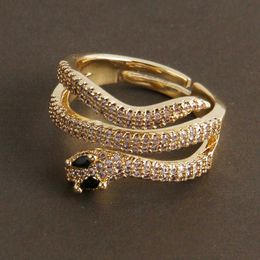 Gold women ring snake adjustable open ring for women crystal copper cubic rainbow 5A zirconia simple ring woman dropshipping X0715