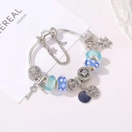 16-21CM letter Jewelry blue starry sky pendant charm bracelet for 925 silver snake chain crystal beads fit DIY bangle as bosom friends present