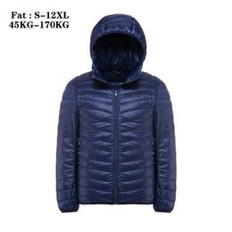 Oversized 10XL 11XL Men Winter Coat Top Quality Men's Ultra Light Down Jacket 90% White Duck Hooded Portable 210910