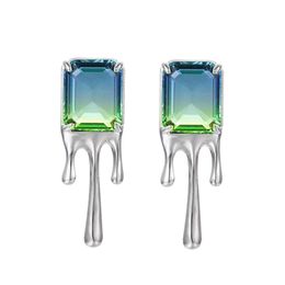 Gradient Blue-Green Stud 2021 New Light Luxury Personality Niche Design Gem Earrings INS Hip Hop Couple Jewellery Accessories