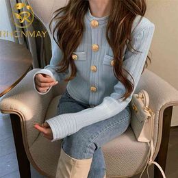 Elegant OL Long Sleeve O Neck Women Sweaters Autumn Winter Button Cardigans Korean Cropped Cardigan 210914