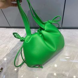 Bright Colour soft leather shoulder bag Drawstring strap Modern style women's handbag Fashion cute hand shopping Purse