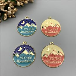 10pcs/pack Moon Mountain Enamel Charms Metal Pendant for Earring DIY Jewelry Accessories 20mm