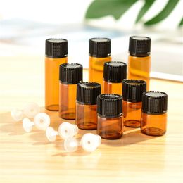 Amber Glasses Bottle With Plastic Lid Insert Essential Oil Glass Vials Perfume Sample Test Bottles