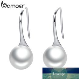 BAMOER 925 Sterling Silver Elegant Round Pure Love Pearl Drop Earrings for Women Jewelry Brincos White ,Black Purple Pink SCE037 Factory price expert design Quality