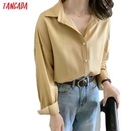 Tangada women high quality yellow shirts long sleeve solid elegant female oversized blouses ATC19 210609