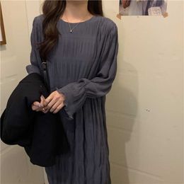 Spring and Summer Korean Fashion Casual Loose Women's Dress Elegant Temperament Ruffled Lace-up Pleated Chiffon 210615