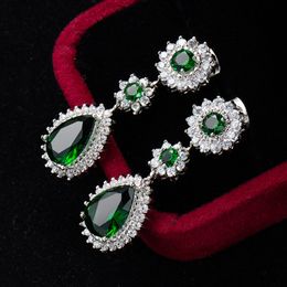 Teardrop Green Zircon Inlaid Dangle Earrings Gift 18k White Gold Filled Pretty Girl Women Jewellery