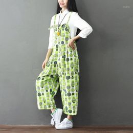 Women's Jumpsuits & Rompers Plant Pattern Summer Jumpsuit Green Fresh Printing Women Loose Casual Wide Leg Bib Pants Plus Size Salopette