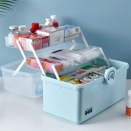 3/2 Layer Portable First Aid Kit Storage Box Plastic Multi-Functional Family Emergency Kit Box with Handle J2Y 210315