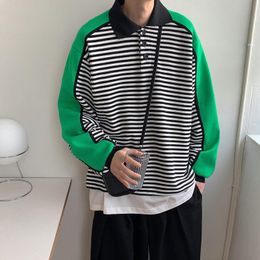 Men's Hoodies & Sweatshirts 2021 Stripe Printing Pullover Lapel Collar Long Sleeve Clothing In Warm Cotton Coats Casual Oversized