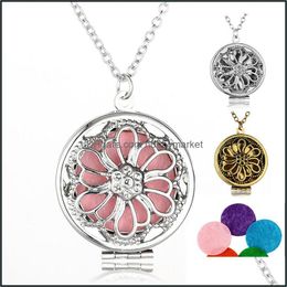 Pendant Necklaces & Pendants Jewellery Essential Oil Diffuser Hollow Flowers Open Locket Long Chains For Women Aromatherapy Fashion Gift Drop