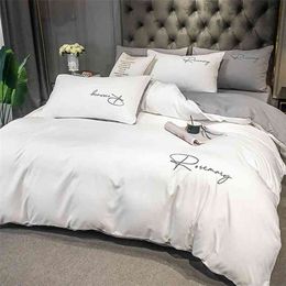 Pure White Bedding Set King Size room Simple And Refined Home Textile Comfort Linen Sheet 220X240CM 4PCS 210831