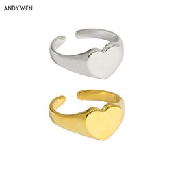 ANDYWEN 925 Sterling Silver Heart Adjustable Rings Resizable Fashion Jewelry Fine Simple Thick Jewels Wedding Party Classio 210608