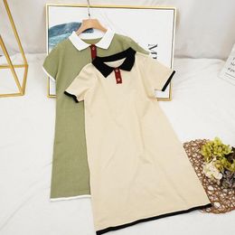 Casual Dresses Collar Knitted Short-Sleeved Dress 2021 Autumn Korean Style Avocado Green Loose Zhixun A- Line Skirt