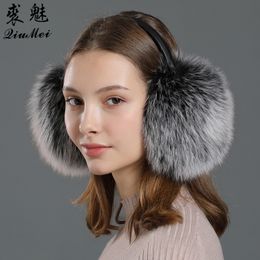 Fox Fur Winter Earmuffs Ear Warmer Genuine Leather Frame Wind Proof Russian Female Protection Real Fur Earmuffs Women