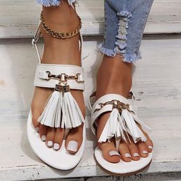 Sandalen frauen Flip-Flops Mode Quasten Frau 2021 Öffnen Toed Sommer Flache Schuhe Weibliche Tanga Schnalle Casual Sandalen