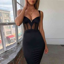 Bandage Dress Summer Women's Black Bodycon Rayon Mesh Insert Ladies White Red Sexy Party Evening Club Outfits 210623