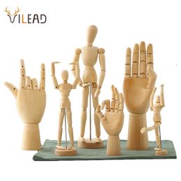 VILEAD 8 Size Wood Hand Wooden Man Figurines Rotatable Joint Hand Model Mannequin Artist Miniatures Wooden Decoration Home Decor C0220