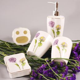 Bath Accessory Set Nordic Pastoral Ceramic Bathroom Kit Simple Toiletries Lotion Bottle Soap Dish Toothbrush Holder Decoration