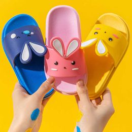 Cute Summer Shoes Kids Slippers for Girls Boys Cartoon Rabbit Slides Home Indoor Outdoor Children Slippers PVC Flat Soft Sole 210713