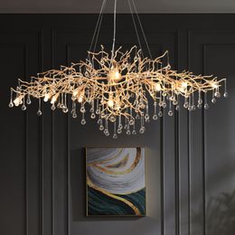 Italian Branches Crystal Chandelier American Copper Chandeliers Lights Fixture LED Lamps European Luxury Hanging Lamps Home Indoor Living Dining Room Lighting