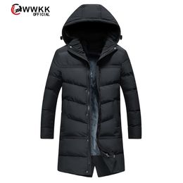 Роскошный бренд мужской пуховик WWKK одежда зима пуховик мужские бизнес длинные толстые пальто сплошной модный верхняя одежда теплый человек