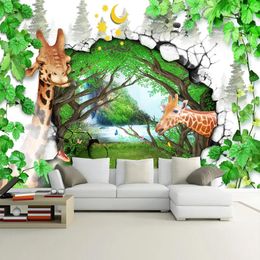 Wallpapers Custom Mural 3D Cartoon Forest Giraffe Animal Poster Po Wallpaper For Kids Room Living Bedroom Decoration Wall Covering